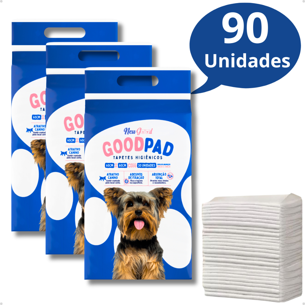 Kit 3 Tapete Higiênico Descartável Alta Absorção Premium para Cachorro GoodPad 60cm x 60cm 30 Un