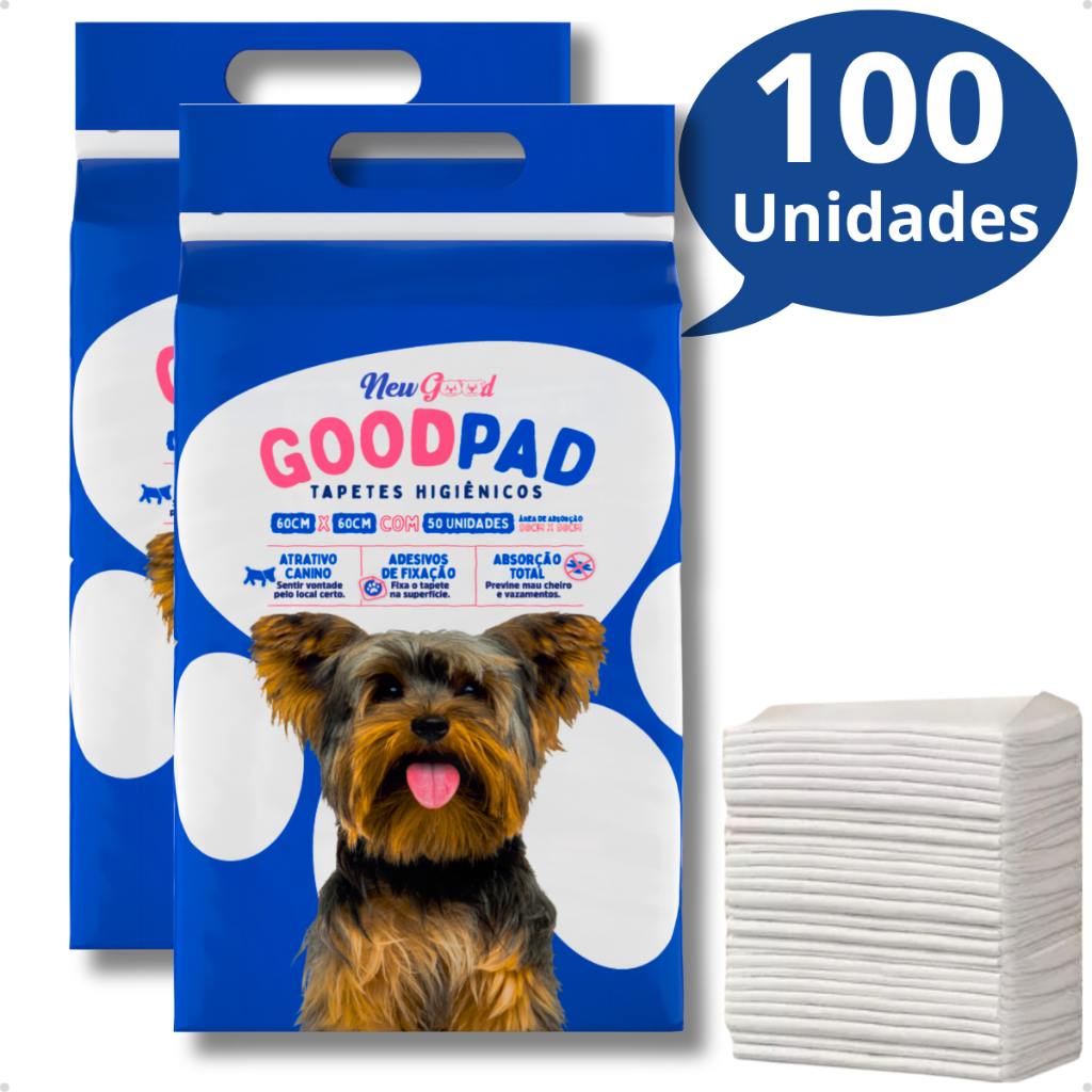 Kit 2 apete Higiênico Descartável Alta Absorção Premium para Cachorro GoodPad 60cm x 60cm 50 Un