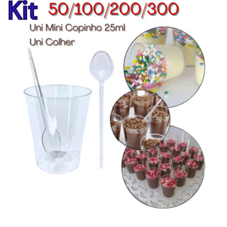 Kit 50/100/200/300 Copinho 25ml 100 Mini Colher Acrílico Mouse Doce Brigadeiro Festa Aniversário em Oferta na Shopee