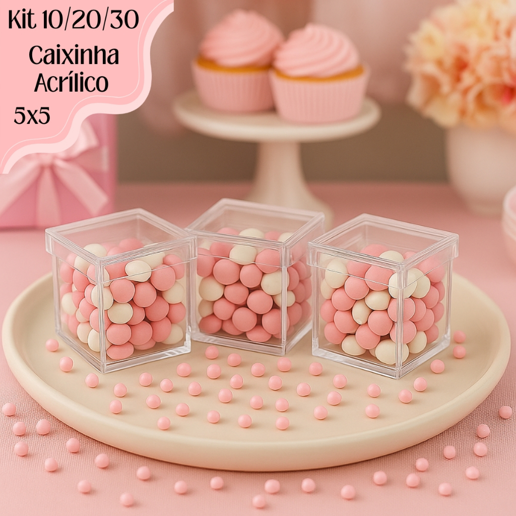 Kit 10/20/30 Caixinhas Acrílica 5x5 Transparente Festa Aniversário Lembrancinha Evento Decoração