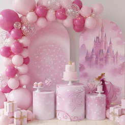 Capas Painel Romano Duplo + Cilindros Decoração Infantil Tema Princesa Aurora Kit Festa