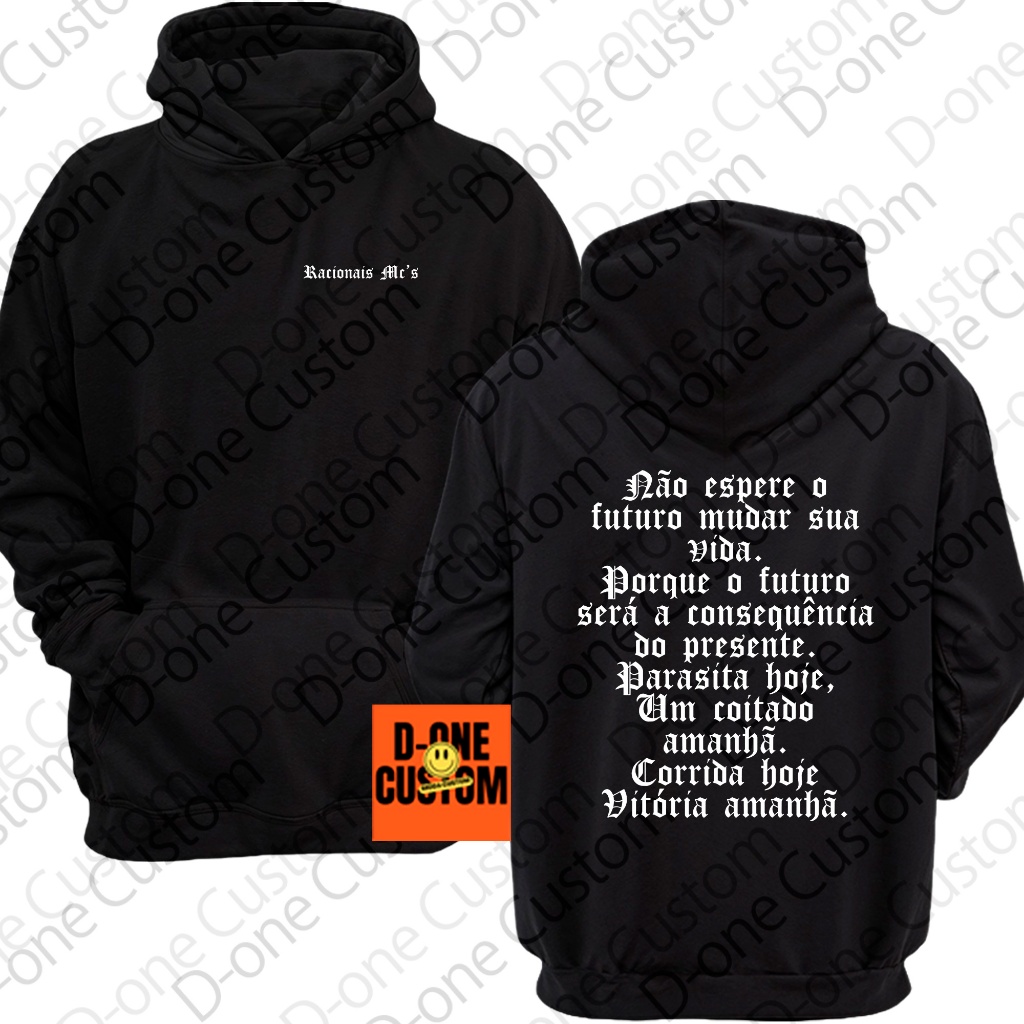 Moletom Racionais Mcs Rap Hip Hop Não Espere o Futuro Mudar sua Vida Futuro Consequencia do Presente em Oferta na Shopee