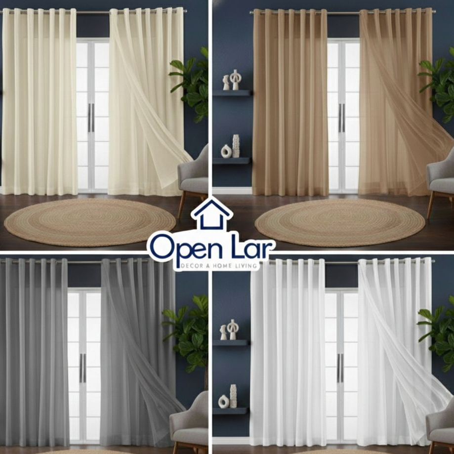 Cortina Voil com Forro de Microfibra p/ Sala e Quarto 4.00L X 2.70A em Oferta na Shopee