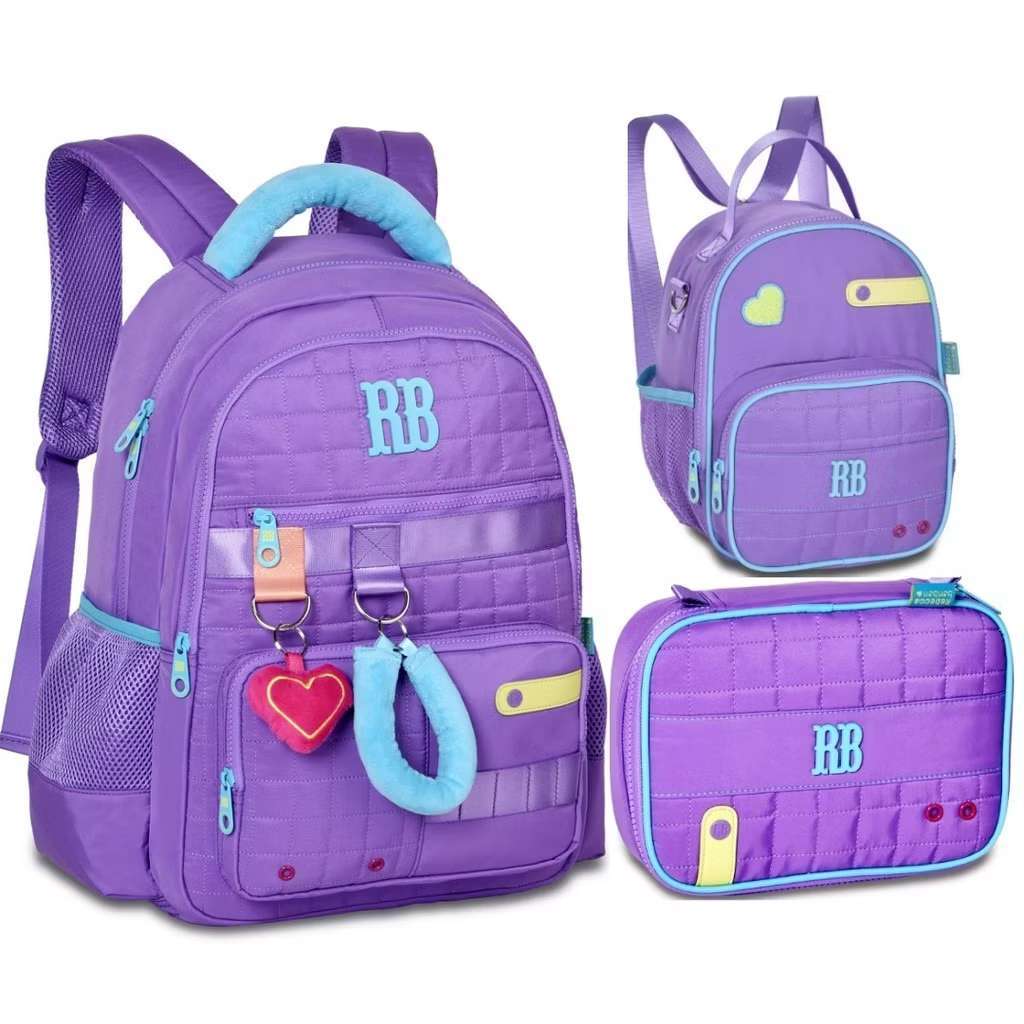 Kit Rebecca Bonbon Costas Rosa Roxa ou Azul Com Chaveiro De Pelinho -Mochila+estojo+lancheira- — imagem 2 de 2