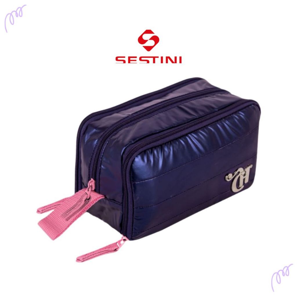 Estojo Especial 3 Comp Capricho Puffer Azul Metálico Sestini