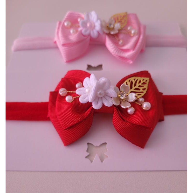 Faixa de Cabelo PREMIUM Bebê com Laço e Pérolas | Tiara Infantil Menina Recém-Nascida | Acessório Elegante PREMIUM