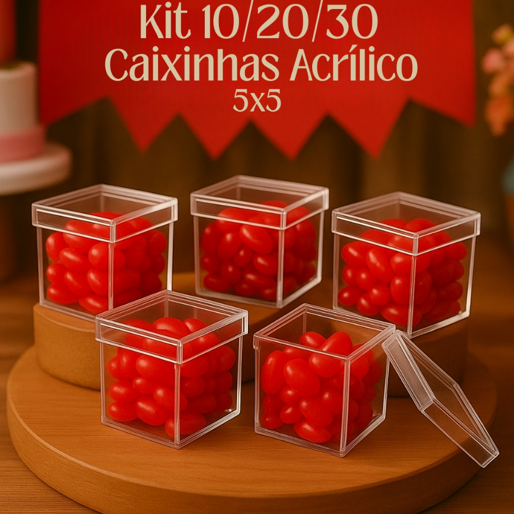 Kit 10/20/30 Caixinhas Acrílica 5x5 Transparente Cristal Festa Aniversário Lembrancinha Decoração