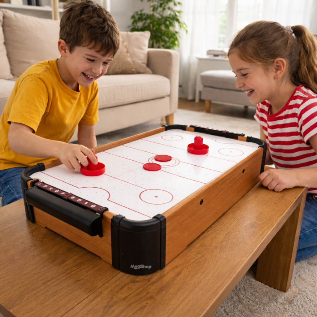 Jogo mini Mesa de AIR HOCKEY à Pilhas Portátil com Marcador Discos Flutuantes e Rebatedores — imagem 2 de 2