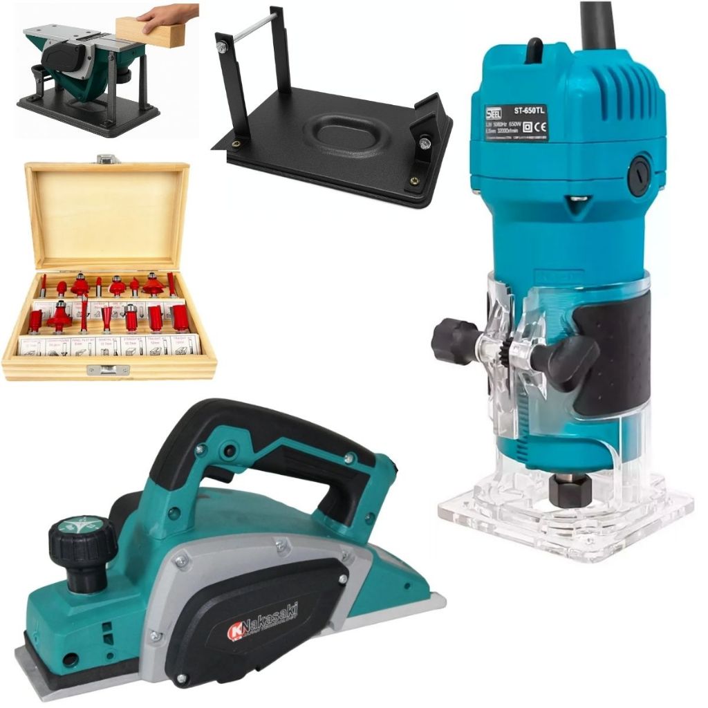 Kit Marceneiro 4Em1 Tupia Laminadora 650W + Plaina 900W + Suporte Plaina E Jogo Fresa ENVIO IMEDIATO