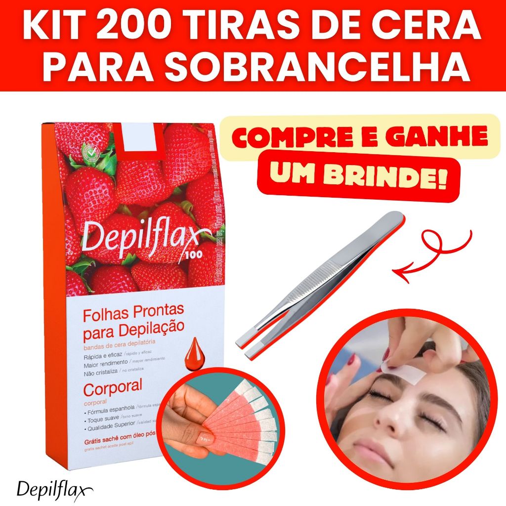 Kit 200 Tiras De Cera Pronta Sobrancelhas Buço Morango Depilflax Facial em Oferta na Shopee