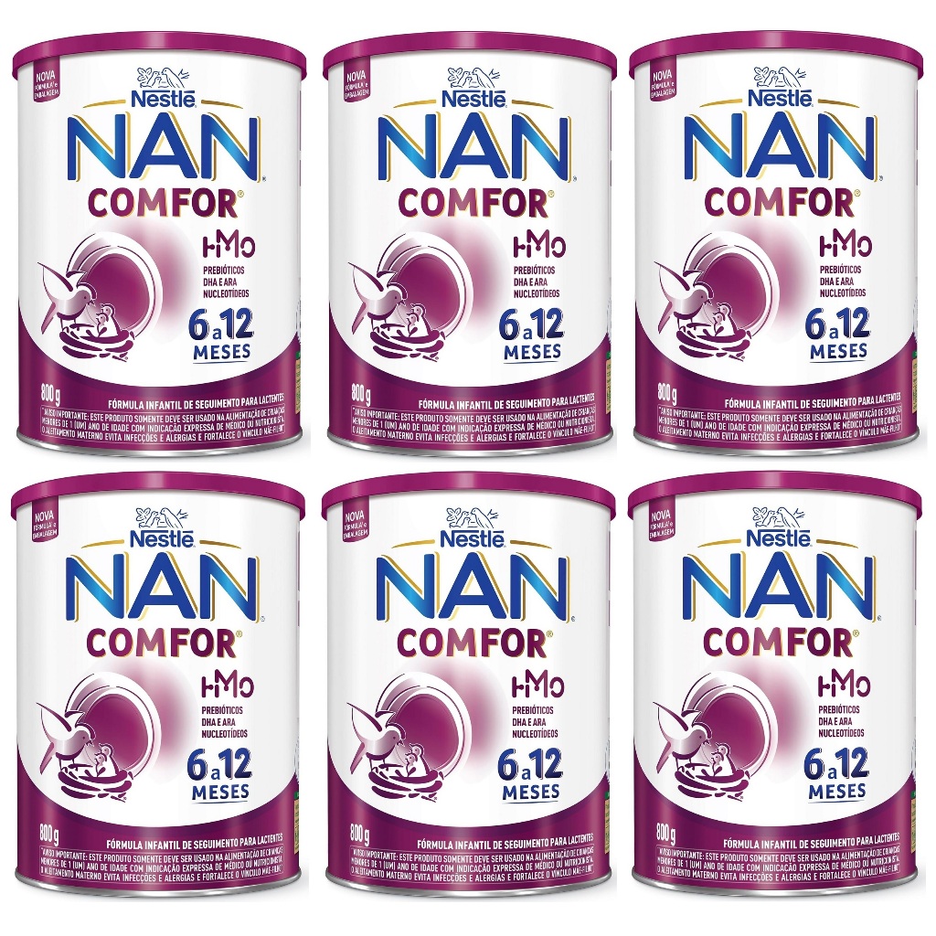 Kit 6 Latas NAN Comfor 800gr 6 à 12 meses (ROXO) EQ.1