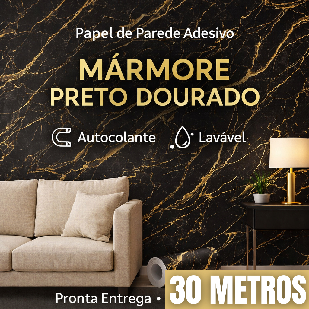 Papel Adesivo Marmore Preto c/ Dourado 5/10/15/20/30m Lavável Cozinha Facil de Aplicar Resistente em Oferta na Shopee