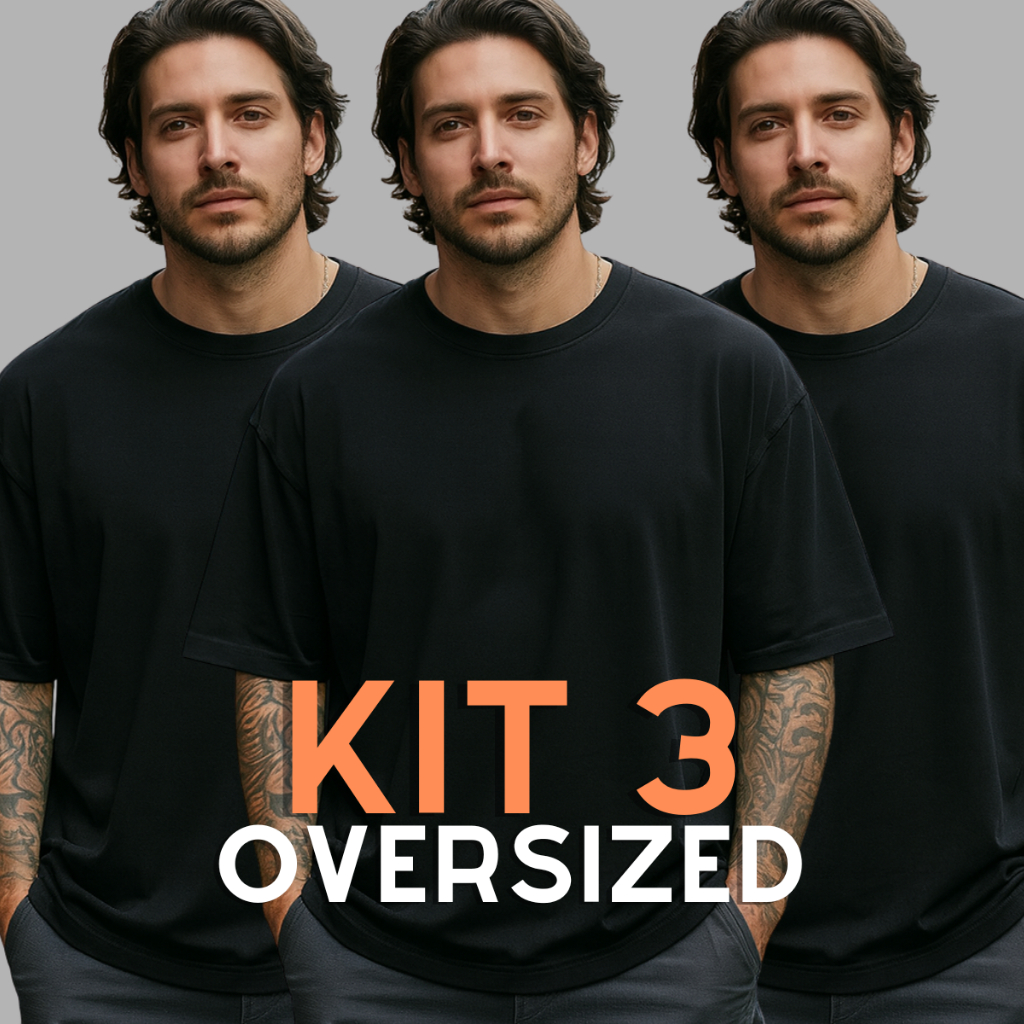 Kit 3 Camiseta Oversized Camisa Masculina Lisas 100% Algodão Ideal com calça e bermuda jeans CI