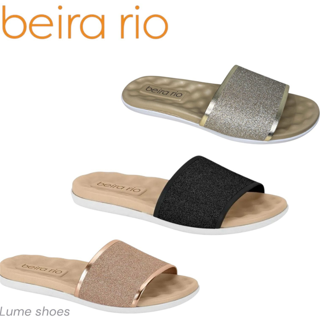 CHINELO SLIDE GLITTER BEIRA RIO CONFORTÁVEL ORTOPEDICO ANATOMICO
