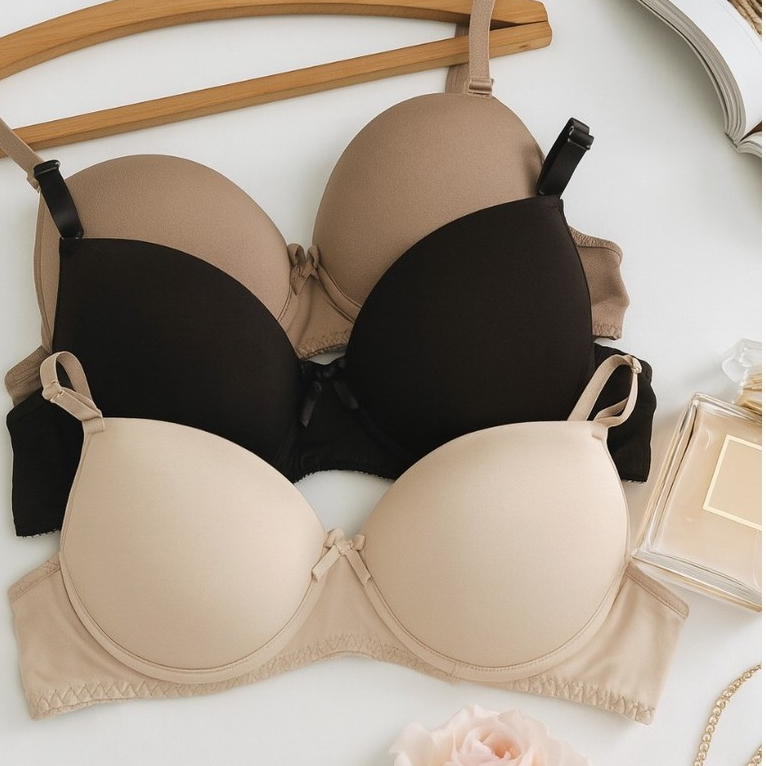 Kit com 5 Sutiã  Com Bojo Liso Soutien Básico Reforçado Não Marca dia a dia Sutian Conforto