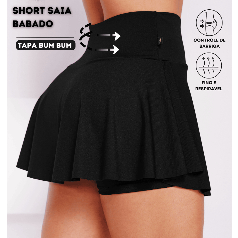Short Saia Babado Cós Alto em Suplex Conforto E Segurança Na academia Com Wolfox em Oferta na Shopee