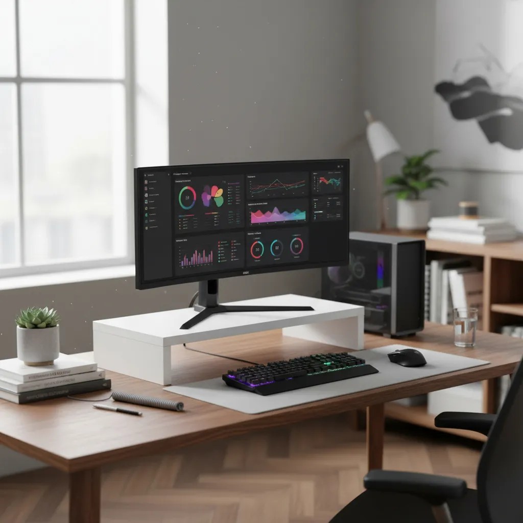 Base para Monitor MDF 53cm Home Office Mesa Gamer Ergonômico Suporte Notebook Escritório Organizador