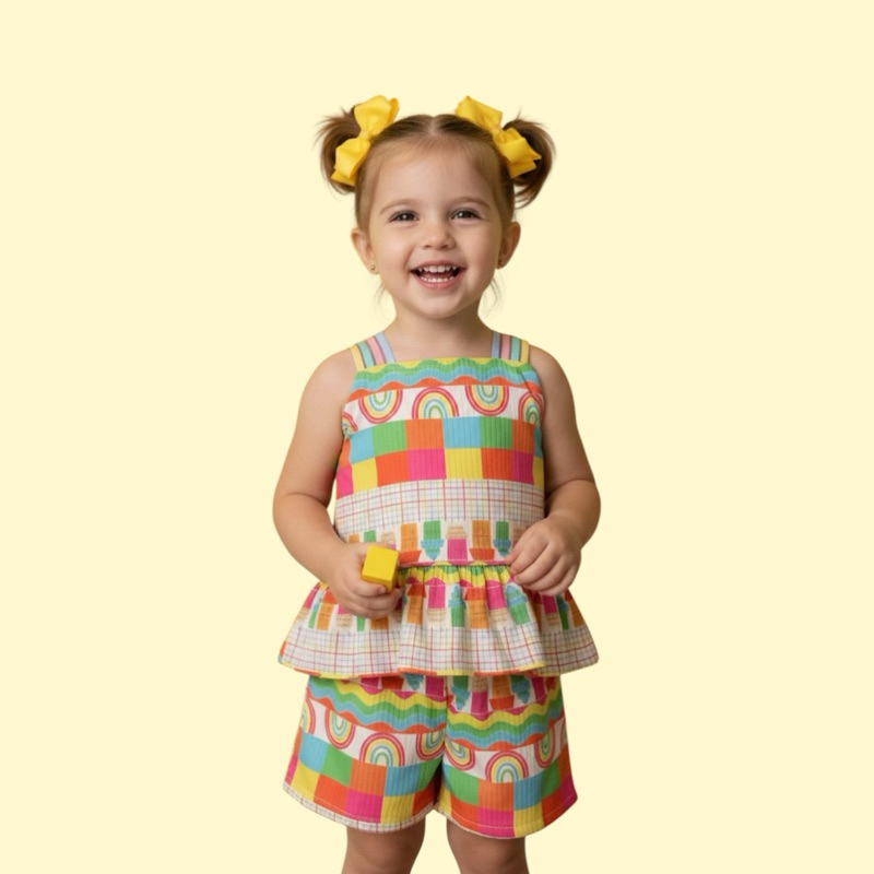 Conjuntos Infantil Estampado Menina Malha Canelada /Conjunto de Menina tamanho 06anos
