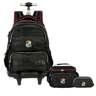 Kit Conjunto Escolar Preto Juvenil Harry Potter Hogwarts Mochila Rodinhas+ Lancheira + Estojo Triplo em Oferta na Shopee