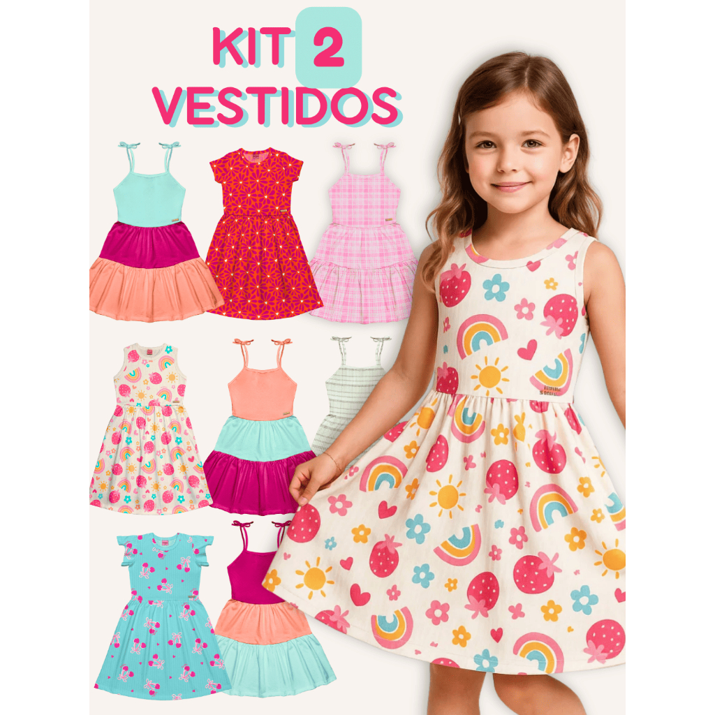Kit 2 Vestidos Infantis Menina Verão Estampados Sortidos Conforto Superior e Qualidade Premium em Oferta na Shopee