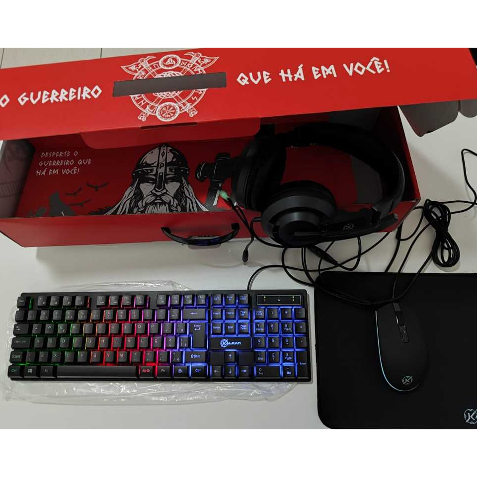 Kit Gamer 4 em 1 Kalkan Odin Core - Mouse, Teclado, Headset e Mousepad (Novo)