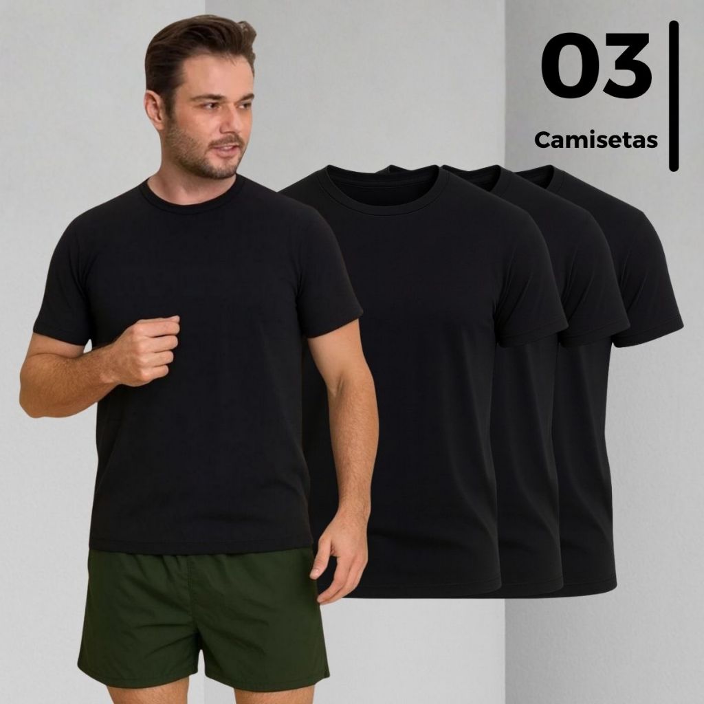 Kit 3 Camiseta Masculina Dry Fit Proteção UV 30 Tradicional Fresco Esportiva Varias Cores Verão