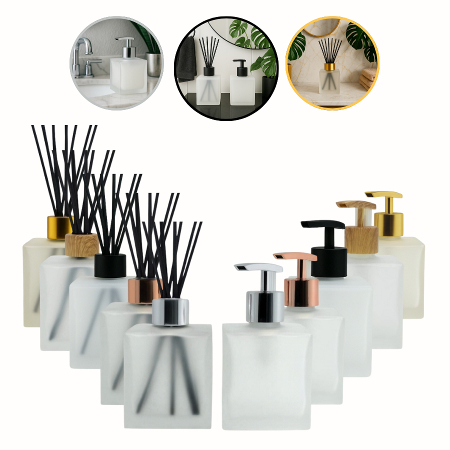 Kit Lavabo Difusor Aromatizador De Aroma E Saboneteira Cubo Fosco 250ml