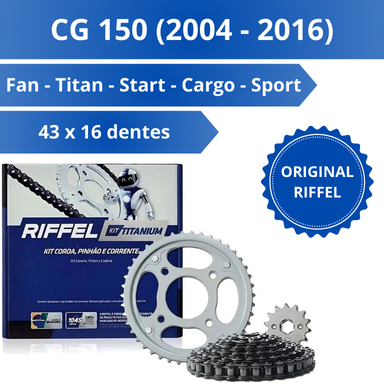 Kit Relação Transmissão CG 150 Titan/Fan/Start/Cargo/Sport 2004 a 2016 – Riffel Titanium Aço 1045