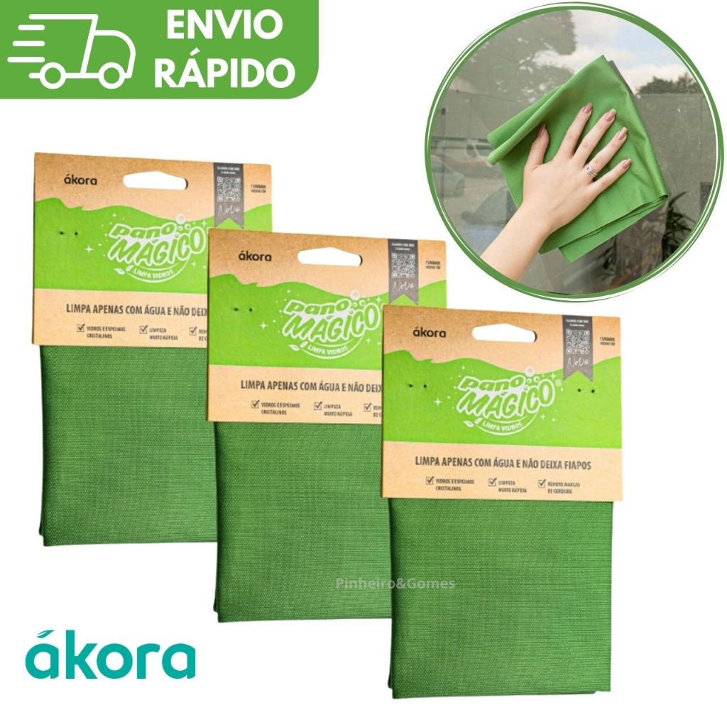 KIT Limpa Vidro Pano Mágico Ákora Original Poliamida e Poliéster Microfibra em Oferta na Shopee