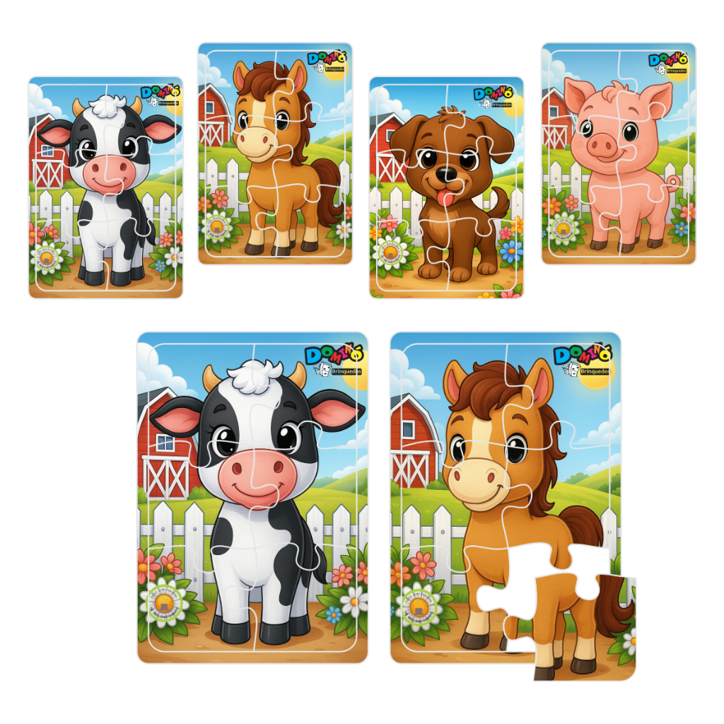 Kit Quebra Cabeça Brinquedo Educativo Infantil Completo Madeira Aprender Brincando tema Fazenda Fazendinha