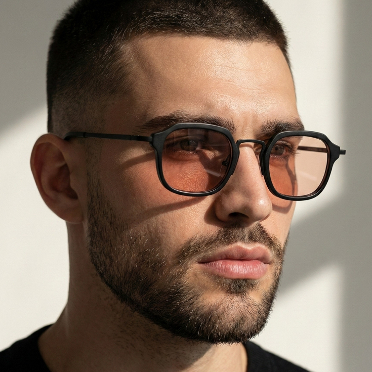 Oculos de Sol Hexagonal Preto Fosco Lentes Rose Premium Classico Vintage Tendencia uv400 Masculino