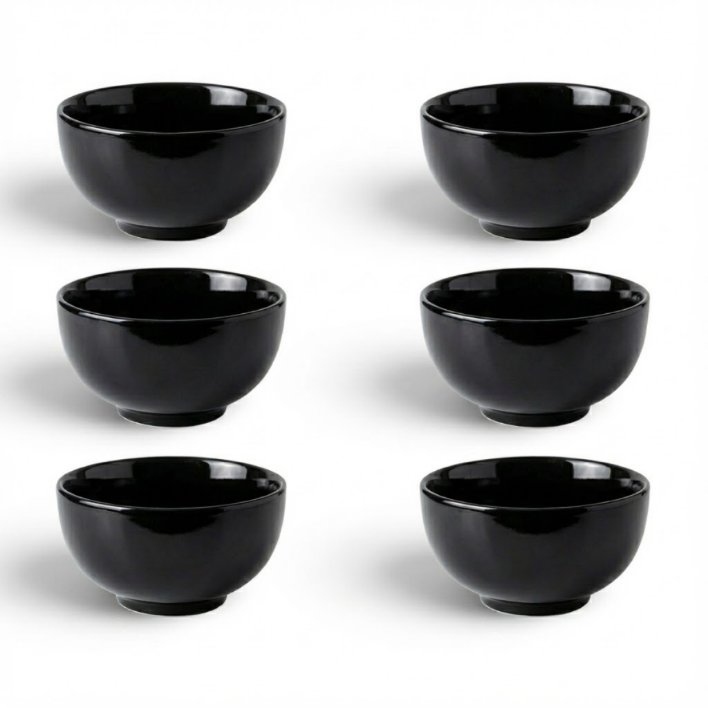 6 Cumbuca Tigela Porcelana Preta 440ml Petiscos Sorvete Sopas & Caldos
