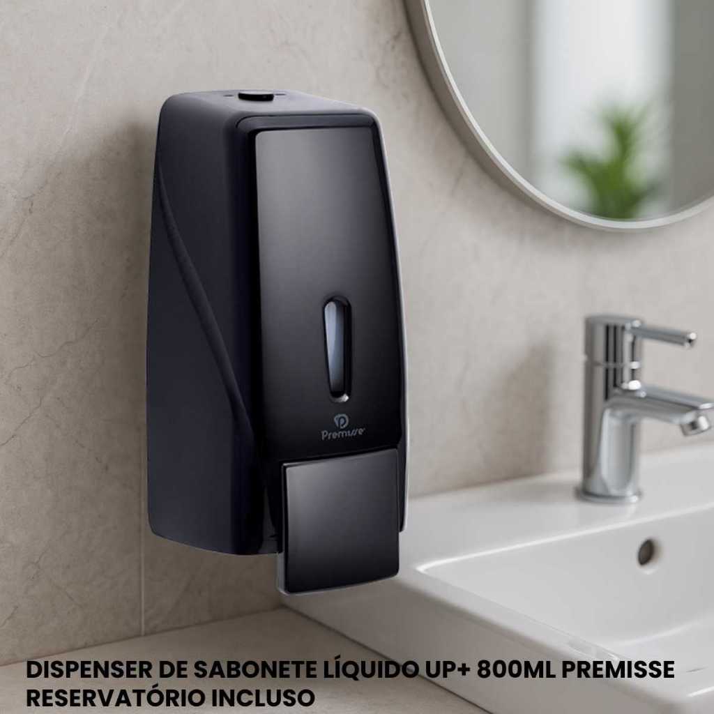 SUPORTE DISPENSER DE SABONETE LIQUIDO E ALCOOL GEL SABONETEIRA UP+ COM RESERVATORIO 800ML