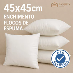 Kit Enchimento para Almofadas Refil 45x45cm Flocos de espuma Super Cheia