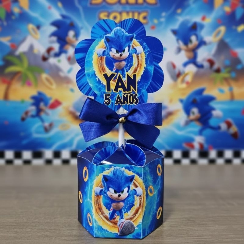 Kit 10 Unidades Centro de Mesa Sonic 2 Personalizado Chá Aniversário Festa em Oferta na Shopee