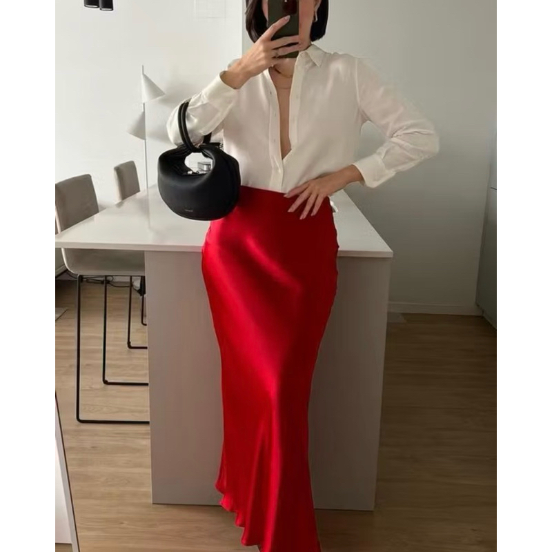 Saia Mídi Feminina Cetim Cintura Alta com Ziper Casual e Elegante Moda Evangelica em Oferta na Shopee