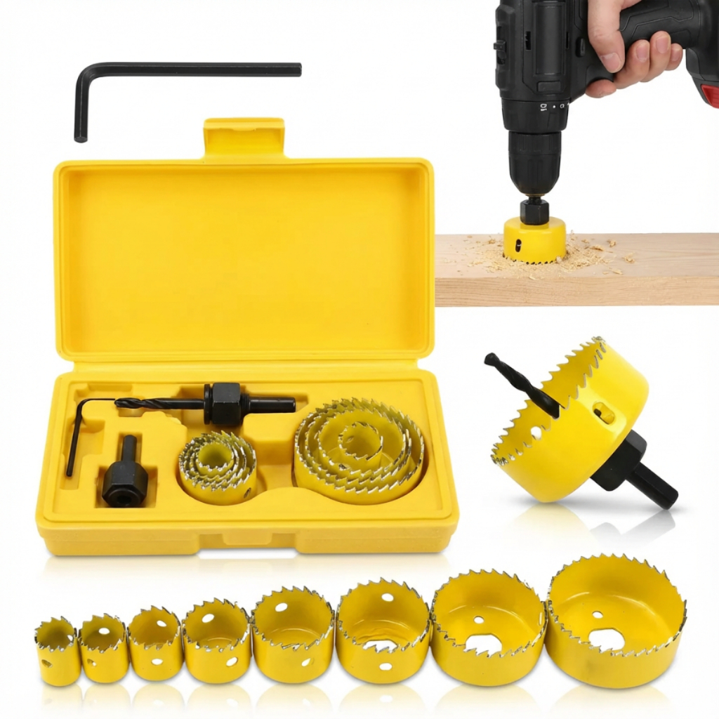 Kit Serra Copo 11 Peças com Maleta para Madeira Gesso Drywall Profissional