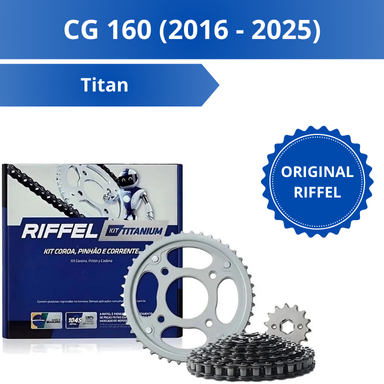 Kit Relação Transmissão CG 160 Titan 2016 a 2025 – Riffel Titanium Aço 1045
