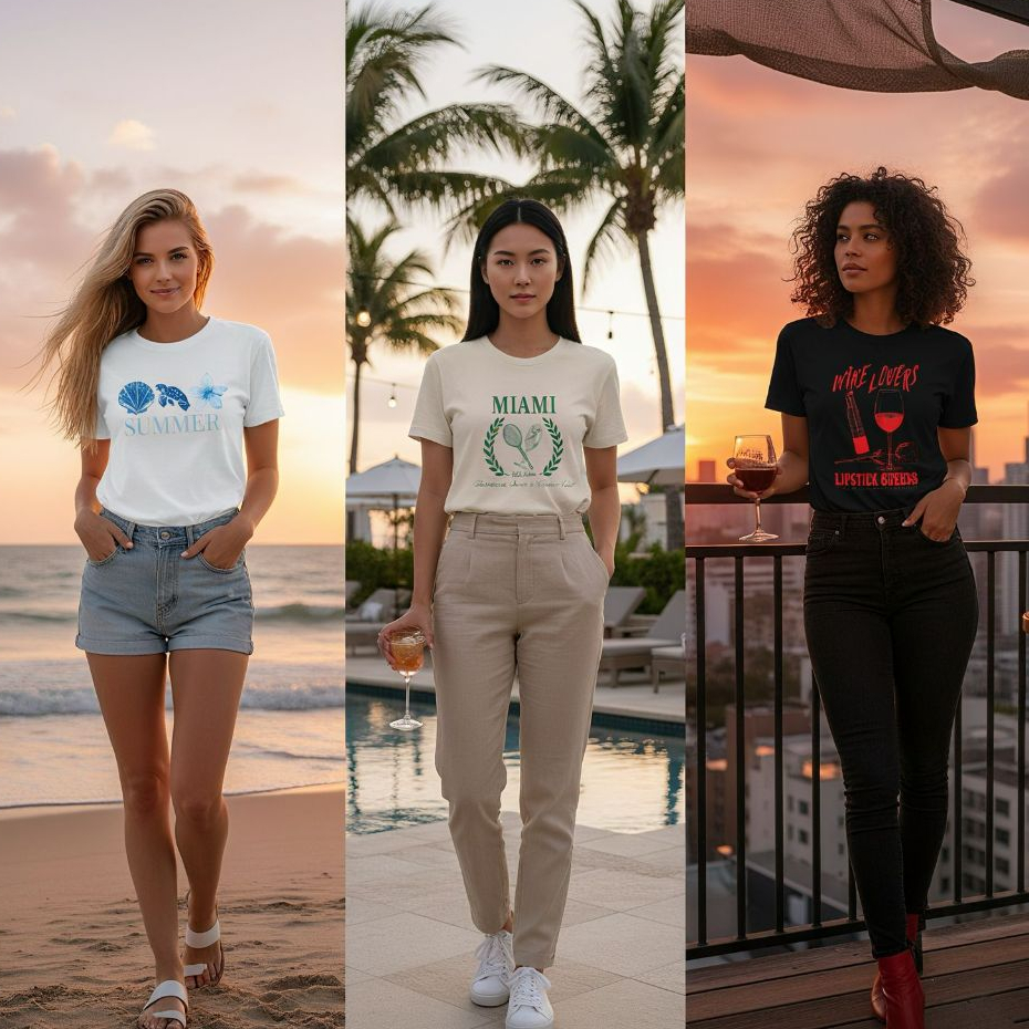 Kit 3 Camisetas Blusa Feminina  T shirt Estilosa Estampadas 3 Ocasiões Moda Verão 100% Algodão Envio
