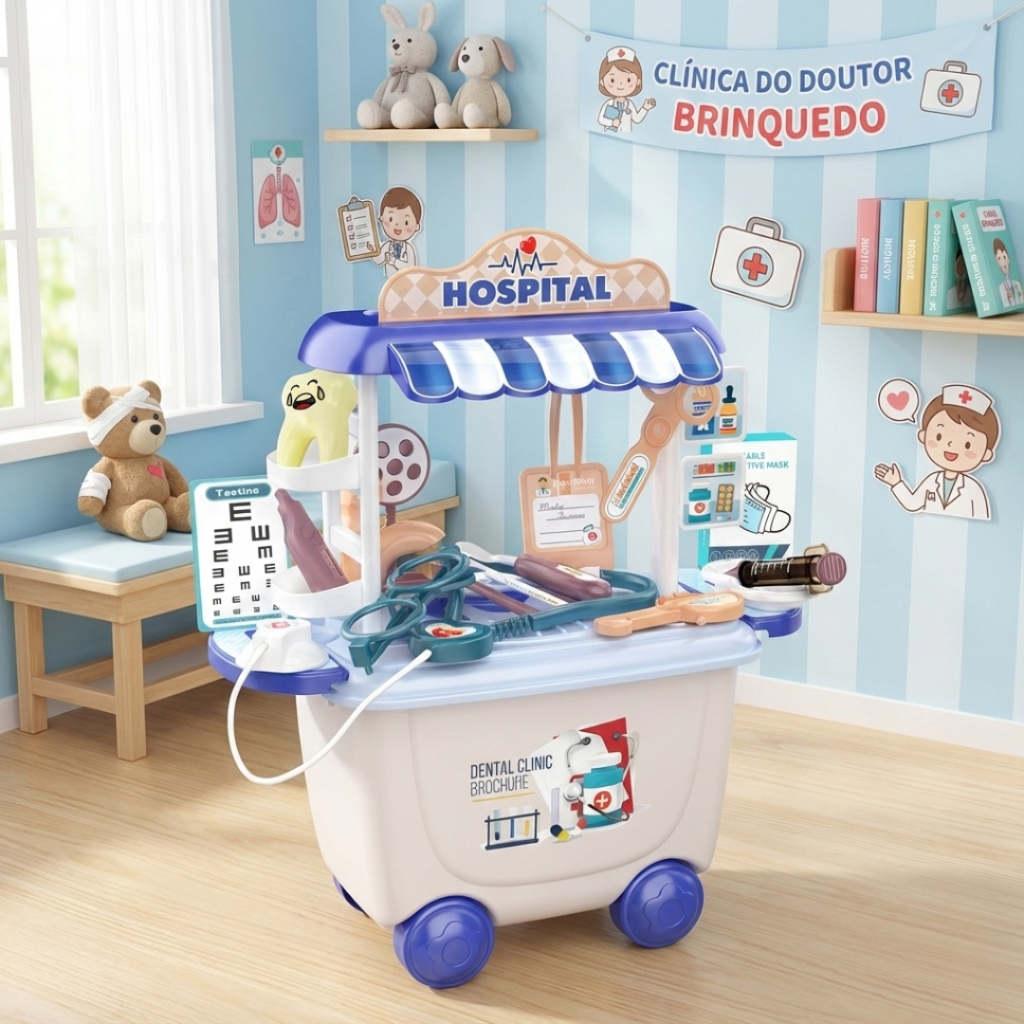 Brinquedo Carrinho de Medico hospital Infantil 33 Peças, divertido, para criancas