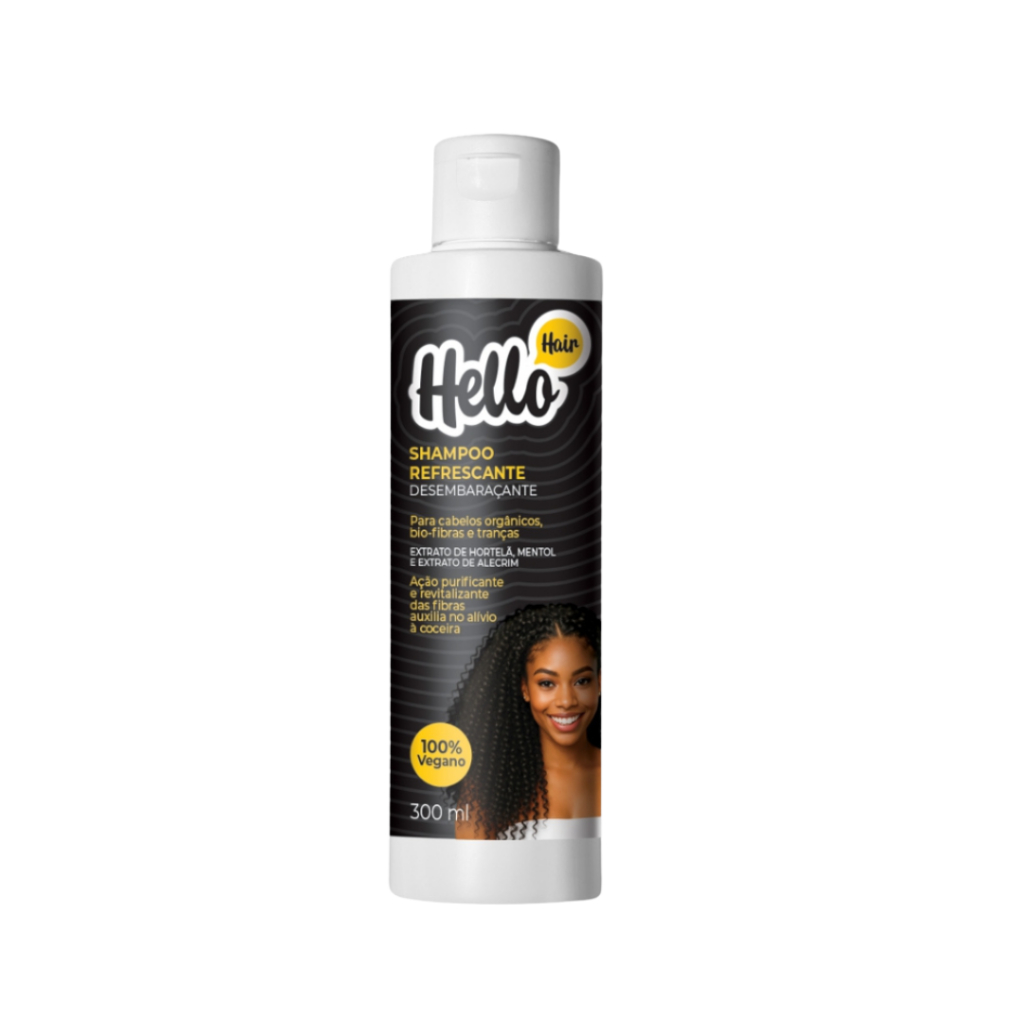 Shampoo Refrescante Desembaraçante 300ml Hello Hair Hidratação Nutrição Fios Cacheados Cabelo Macio