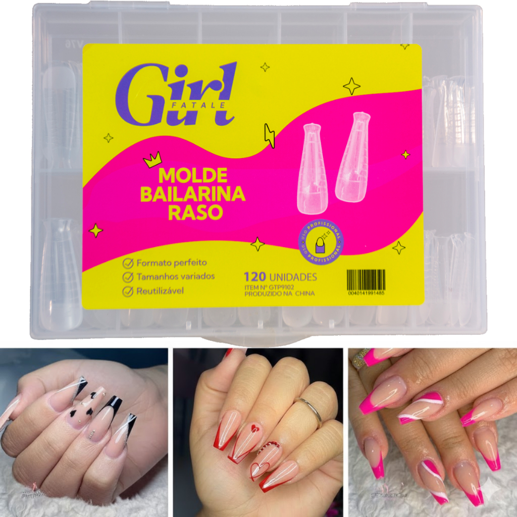 Molde F1 Bailarina Apice Baixo Profissional  Polygel Reutilizável Caixa Com 120 Unidades Nail Art Molde Para Poligel
