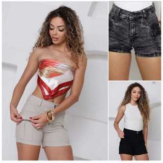 short linha premium jeans Cargo feminina cor grafite moda estilo blogueira com elastano 3%