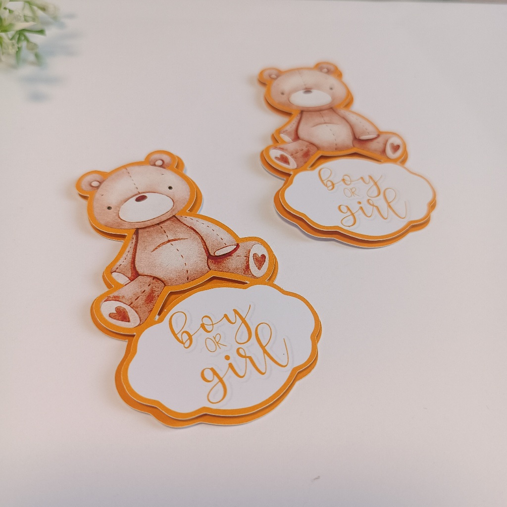 Aplique para Tubete CHÁ REVELAÇÃO URSO DOURADO 2 camadas - Mimo Lembrancinha Personalizada Chá De Bebê