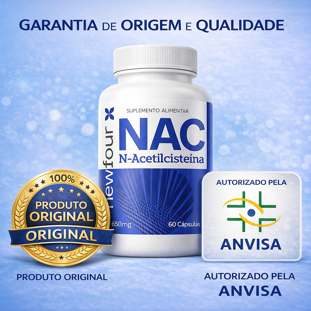 Original N-Acetil L-Cisteína NAC - 650mg - Precursor da Glutationa - 60 Cápsulas - 1 Unidade