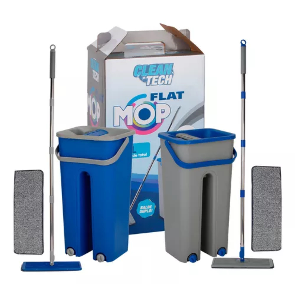 Rodo Mop Balde esfregão Lava e Seca 5L com 2 Refis Microfibra Rodo Giratório 360°