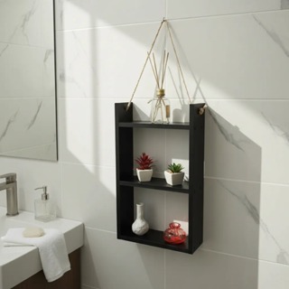 Nicho organizador com divisórias prateleira 100%Mdf banheiro cozinha quarto sala com corda de sisal em Oferta na Shopee