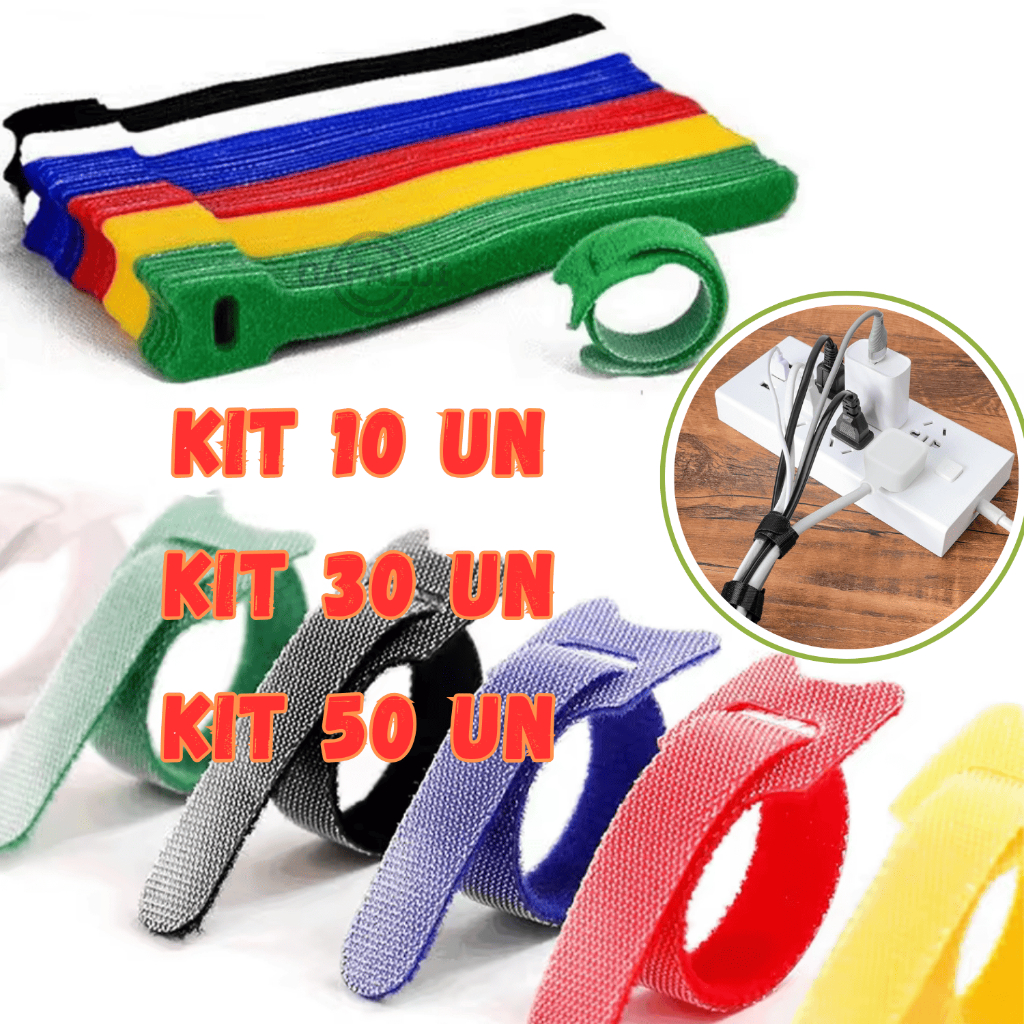 Kit 10 UN /30 UN/50 UN Organizador de Cabos e Fios Abraçadeira Multiuso Prendedor Reutilizável Cores