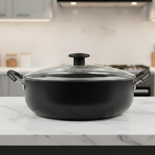 Panela Grande Frigideira Antiaderente 5,9L WOK Caçarola c/ Tampa de Vidro Teflon 30cm em Oferta na Shopee