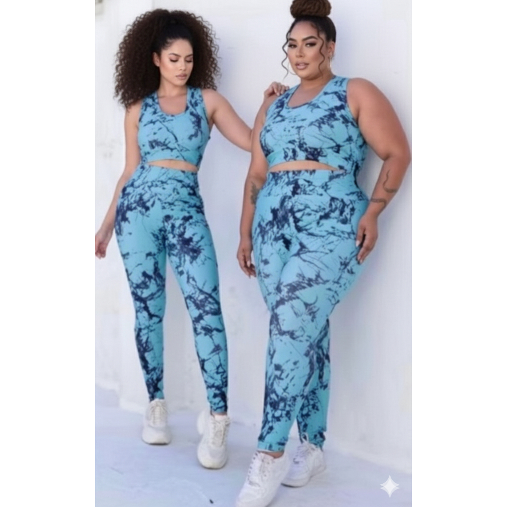Conjunto Fitness Feminino Estampado Calça + Top | Academia, Treino e Dia a Dia | P ao GG (38 ao 46)